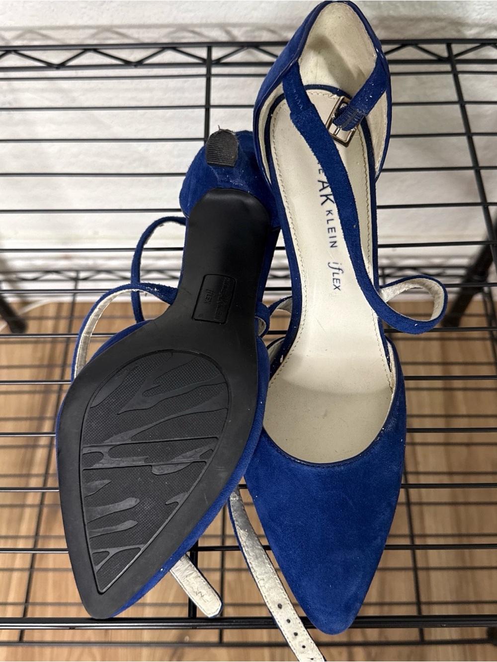Anne Klein Royal Blue Suede Pointed Slingback Heels